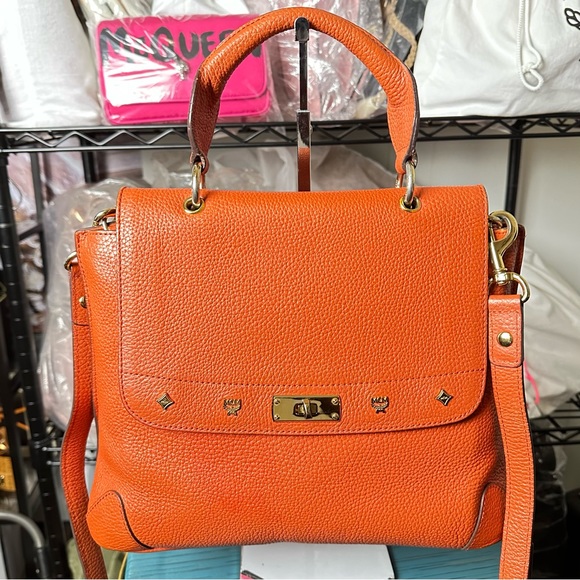 Designer Handbag MCM Two-way Handbag Crossbody Tangerine, Leather Bag - Picture 3 of 16